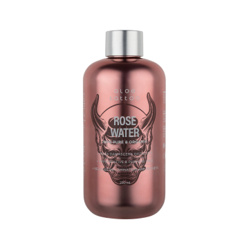 Aloe Tattoo Rose Water 250 ml amber bottle with black label and decorative design
