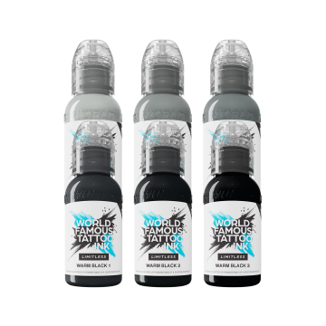 World Famous Limitless Tattoo Ink - Shades of Grey - Warm Grey Pastel Set - 6x 30ml - Reduced