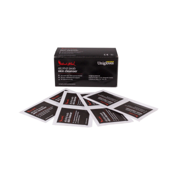 Box of 100 Unigloves 70 percent IPA alcohol swab skin cleanser sachets