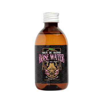 Aloe Tattoo Rose Water 250 ml amber bottle with black label and decorative design