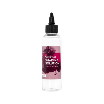 Aloe Tattoo Special Shading Solution 150 ml clear plastic bottle with black cap and purple label
