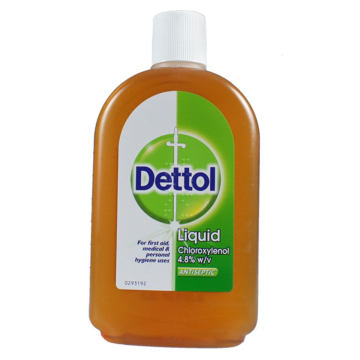 Dettol Liquid antiseptic bottle with chloroxylenol 4.8 percent formula