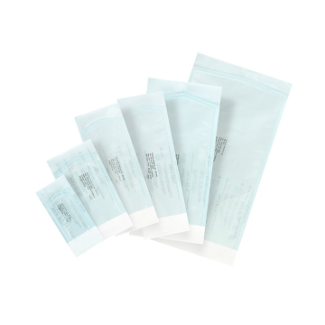 Various sizes of Granton self seal sterilisation pouches arranged on white background