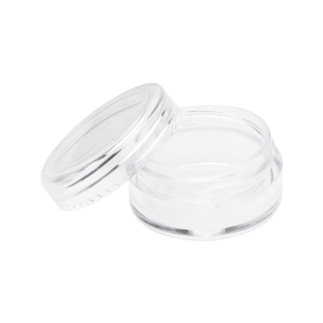 Transparent 5ml sample pot with screw-on lid for beauty products.