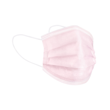 Light pink disposable face mask with ear loops isolated on white background