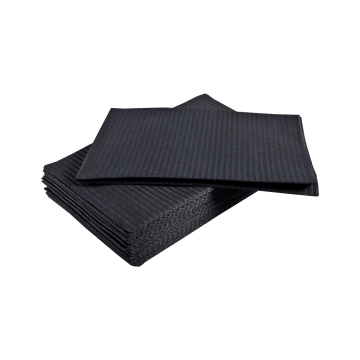 Stack of black lap cloths with textured surface isolated on white background