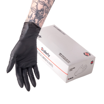 Box of 100 Saferly Black Latex Gloves - Case of 10