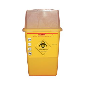 Yellow Tattoo Sharps Bin with 1L capacity and biohazard warning label