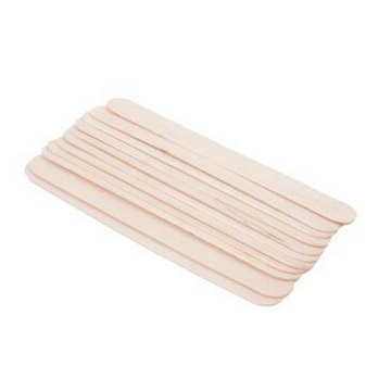 Pack of 100 wooden tongue depressors stacked evenly on a white background.