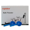 Rapidex 2kg Bulk Powder carton with blue measuring scoops and black outlined tools illustration.