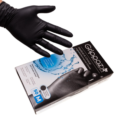 Box of 50 Grippaz - High Performance Non-Slip Black Nitrile Gloves