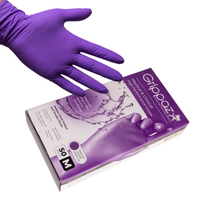 Box of 50 Grippaz - High Performance Non-Slip Violet Nitrile Gloves