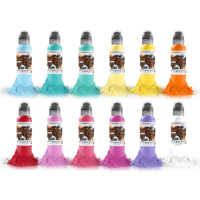 Complete Set of 12 World Famous Ink Pastel Colour Set 30ml (1oz)