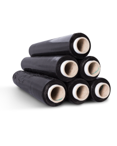 Set of six black pallet stretch shrink wrap rolls 400mm by 200m