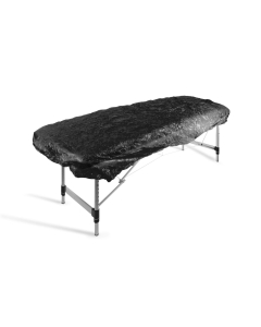 Killer Ink black elasticated bed cover fitted on portable massage table