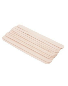 Pack of 100 wooden tongue depressors stacked evenly on a white background.