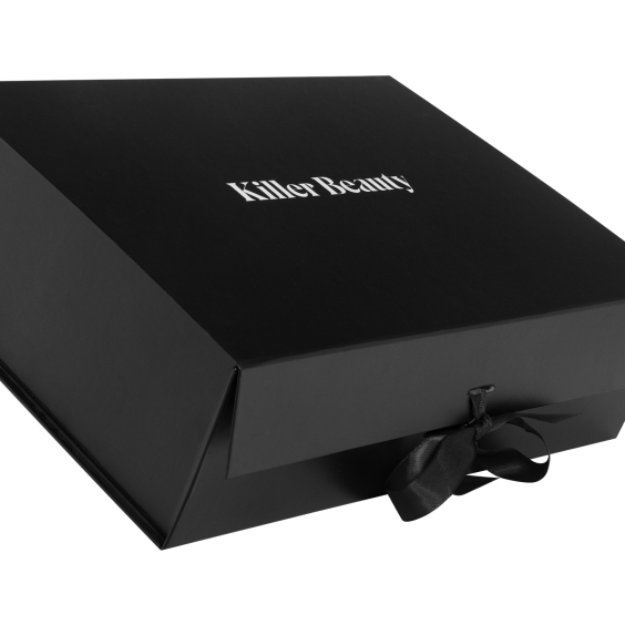 Killer Beauty Black Gift Box Flat Pack With Black Ribbon