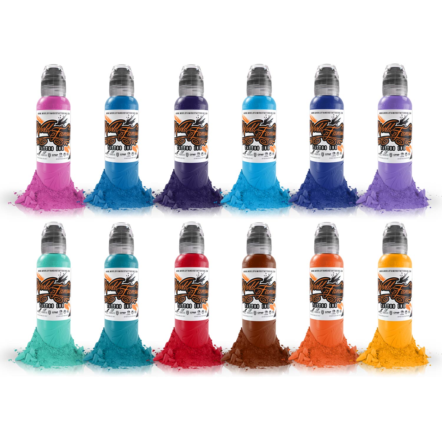 Complete Set of 12 World Famous Ink Primary Colour Set 2 30ml (1oz