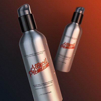 Der Aloe Tattoo Stencil Premium vor einem Hintergrund mit orange-schwarzem Farbverlauf.