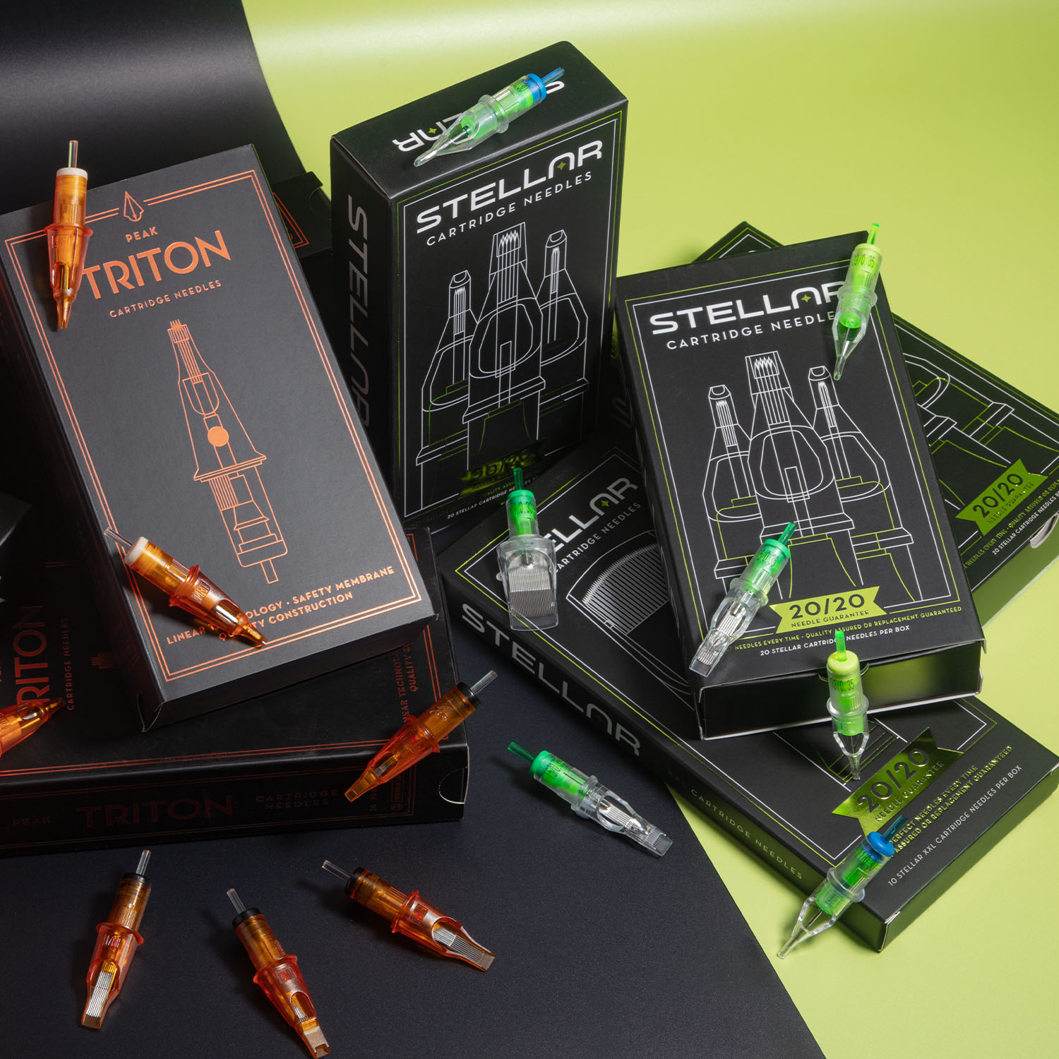 Boxes of Peak Triton and Peak Stellar cartridges stacked on top of each other
